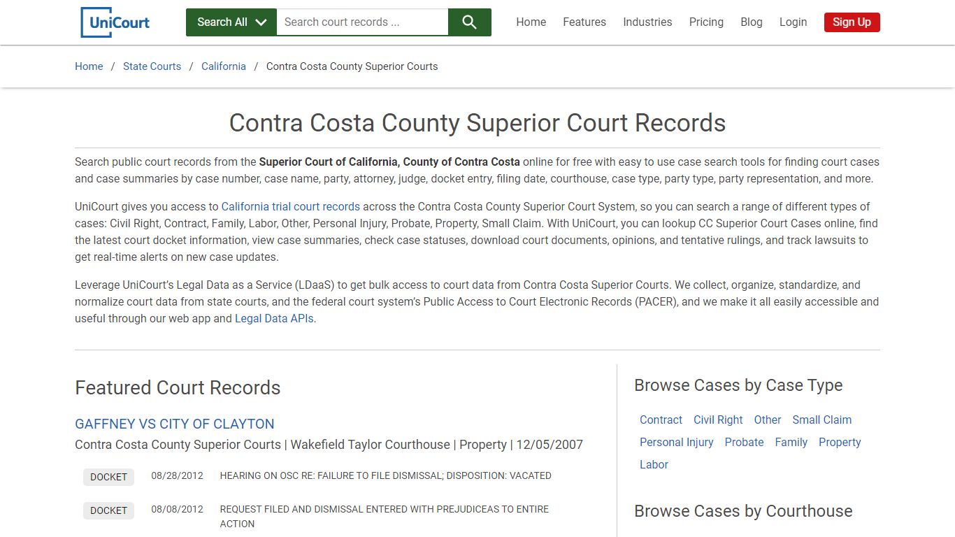 Contra Costa County Superior Court Records | California | UniCourt